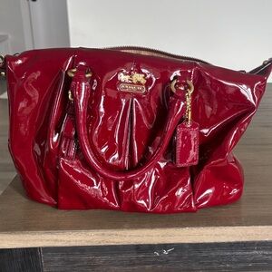 Coach Red Patent Leather Satchel Glossy Leather | Gold Hardware | Classic Coach
